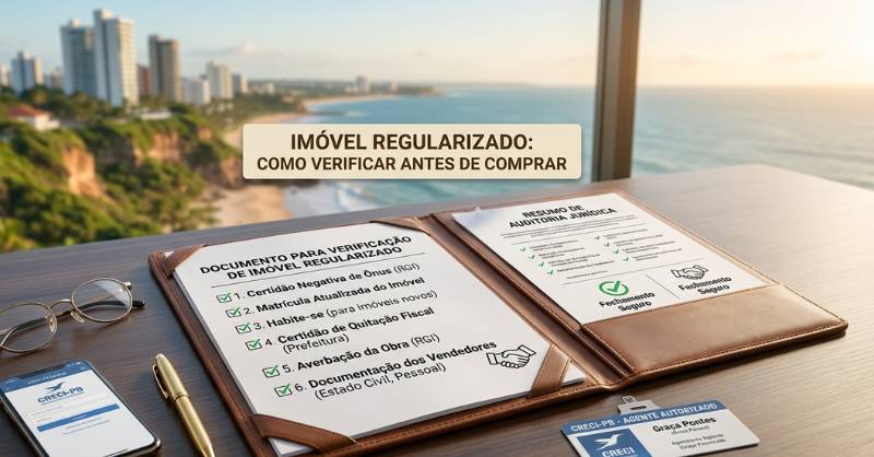 Análise jurídica de imóvel com escritura, certidões e matrícula imobiliária sobre a mesa.