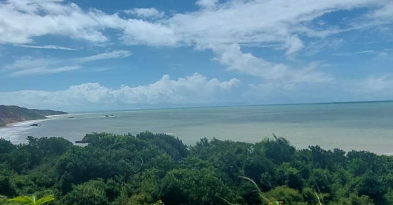 Vista das falésias e do mar verde do Litoral Sul da Paraíba, ilustrando a região de expansão para quem busca ganhar dinheiro com imóveis, oferecendo qualidade de vida. 